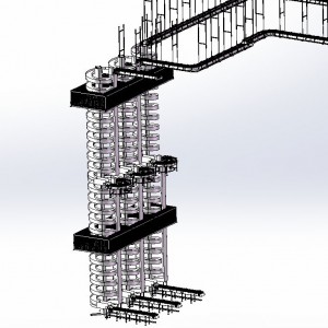 Rūpnīcā izgatavots CE palešu izvietošanas risinājums vertikāls lifta konveijers motorizēts spirālveida konveijers kartona kārbām vai kastēm Loģistikas risinājums / bez spēka spirālveida konveijers