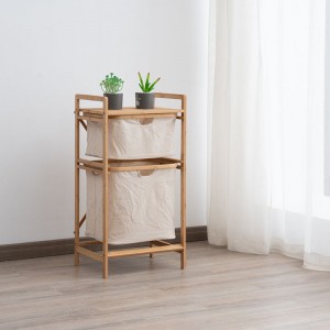 Carrello portabiancheria multifunzione in legno di bambù a 2 strati, cesto portaoggetti per vestiti sporchi tipo cassetto domestico