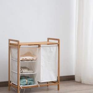 Bamboo Laundry Hamper,Double Laundry Basket with Top Shelf and 2 Removable Bags