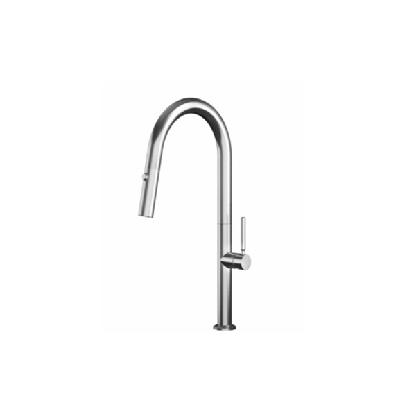 SUS304 faucets tal-mixer tal-ilma iswed wieħed stand vit faucet tal-kċina tal-istainless steel bi sprejer pull down