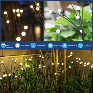 Luces Firefly Luces solares de xardín impermeables ao aire libre para decoración de camiños de patio