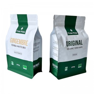 Matte finish custom printing quad seal coffee tea pouches resealable stand up flat bottom pouches manufacturers