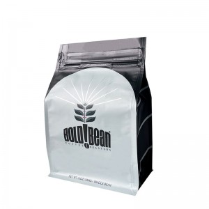 Bolsa de fundo plano de folha de alumínio de logotipo personalizado bolsa de embalagem de grãos de café com zíper de guia