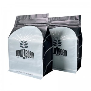 Bolsa de caixa de fondo plano de papel de aluminio con logotipo personalizado Bolsa de embalaxe de grans de café con cremalleira con pestana