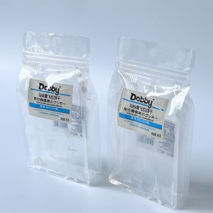 Bolsa de plástico transparente reciclável personalizada para embalagem de alimentos fabricante de bolsa com zíper de fundo plano de vedação quádrupla