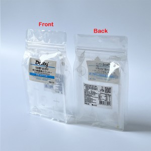 Bolsa de plástico transparente reciclável personalizada para embalagem de alimentos fabricante de bolsa com zíper de fundo plano de vedação quádrupla