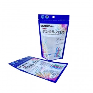 Specialtilpasset tandtrådsemballagepose med tre siders forsegling til mundplejeprodukter, pakkeposer med hængende hul