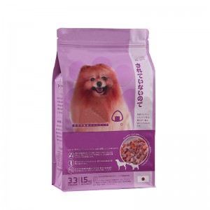 Custom Foil Lining zipper quad seal plastic packaging bag dog treats pet food bag flat bottom pouch