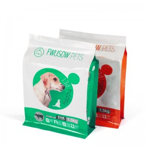 Прилагодена фолија облога патент со четири заптивки пластична кеса за пакување Куче третира кесичка за храна за домашни миленици торбичка со рамно дно