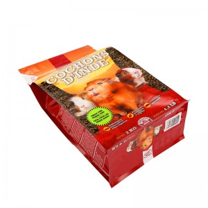 Custom Foil Lining zipper quad seal plastic packaging bag dog treats pet food bag flat bottom pouch