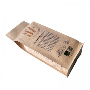 Gepasmaakte gedrukte foelie-gevoerde Kraftpapier Kantstuk platbodem koffiebone verpakkingsakke met eenrigtingklep