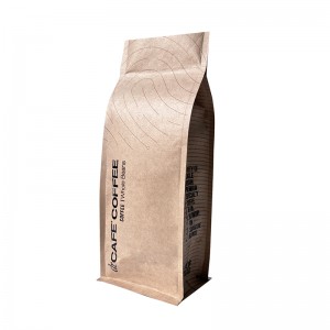 Custom Printed Foil Lined Kraft Paper Side Gusset Flat Bottom Coffee Beans Packaging Bags Kanthi katup siji arah