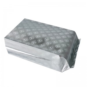 Bolsa de embalaje de plástico con sello medio trasero sellado en caliente de papel de aluminio plateado personalizado con muesca de desgarro
