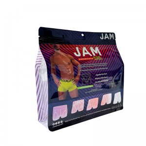Oanpaste retailferpakking foar boxershorts manlju underwear quad seal plestik ferpakkingstas mei resealable rits