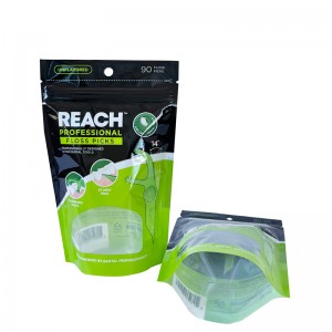Stående poseprodusenter tilpassede resirkulerbare emballasjeposer med tanntråd med uregelmessig gjennomsiktig vindu