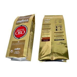 Sacchetto di imballaggio in polvere di caffè in grani di caffè con tassello laterale in alluminio dorato con stampa personalizzata con valvola