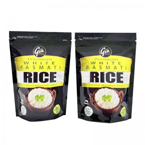 Sacchetto di imballaggio per la vendita al dettaglio di riso per alimenti in piedi nero riciclabile ecologico personalizzato con produttore di cerniere