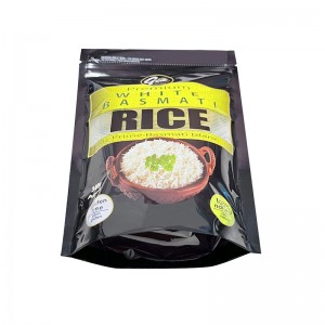 Custom nga eco-friendly nga recyclable nga itom nga stand up bag nga food rice retail packaging pouch nga adunay zipper manufacturer