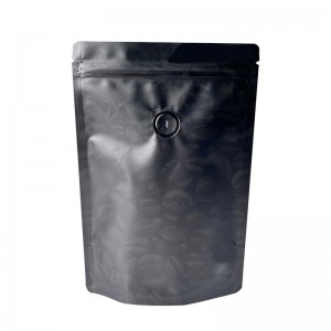 Custom matte hideung aluminium foil Uap buktina seleting nangtung kantong kantong bungkusan kopi jeung klep degassing