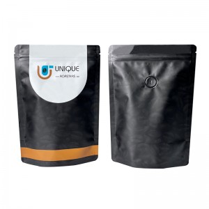 Prilagođene mat crne aluminijske folije otporne na vlagu sa patentnim zatvaračem, stojeće vrećice vrećice za pakovanje kafe s ventilom za otplinjavanje