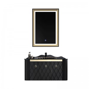 Classic Pvc Bathroom Cabinet With Black Color And Glass Countertop