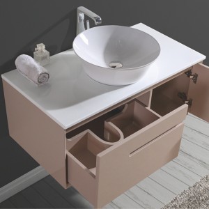 Modern PVC Bathroom Cabinet With Countertop Ceramic Basin