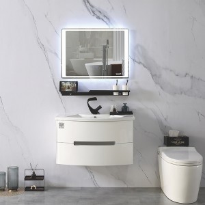 White Curved Modern PVC Bathroom Cabinet LED Mirror