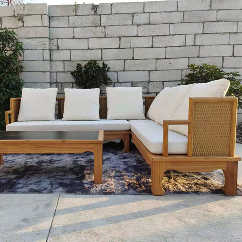 Outdoor Patio Furniture Set, Teak Wood Sectional Sofa, Patio Sectional Conversation Seat