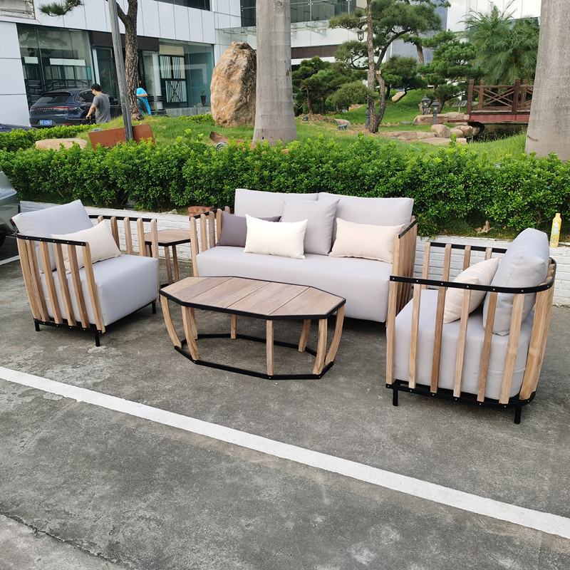 Outdoor 4-Piece Acacia Wood Chat Set, Wood Conversation Sofa and Table Set
