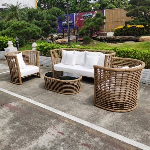 Patio Furniture Sectional Outdoor Dining Set PE Rattan Wicker Sofa with Chair, Stools and Table