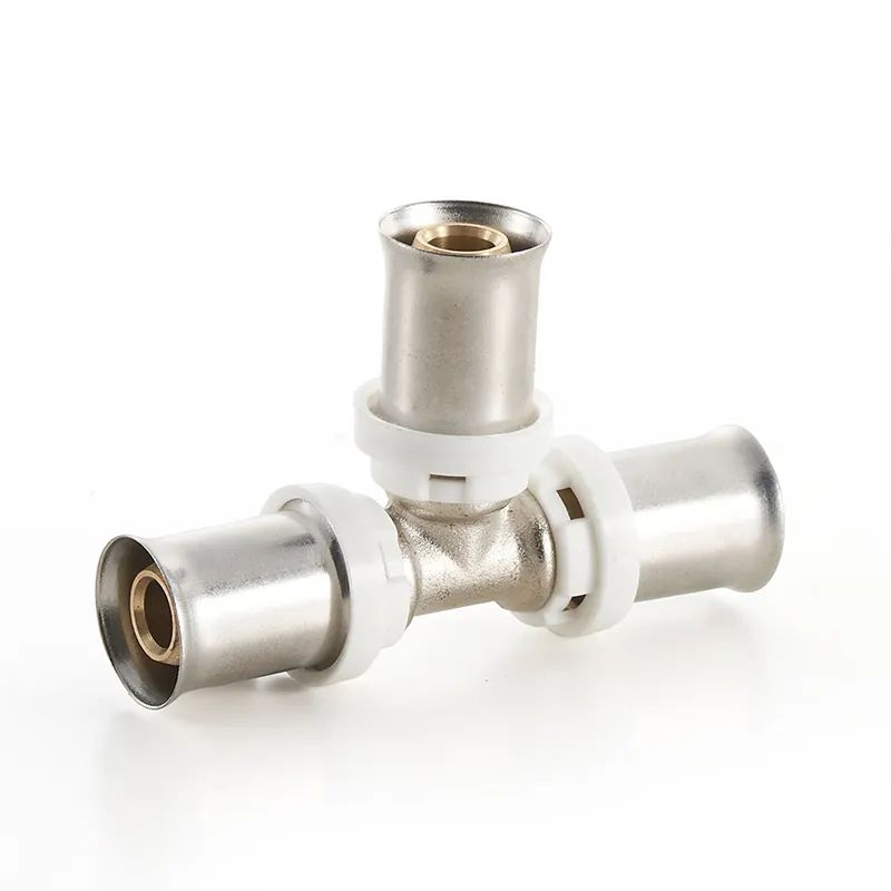 Stainless Steel Sleeve Chrome Plated Stainless Steel Sleeve Brass pex press fittings Equal Tee Water Plumbing Fitting