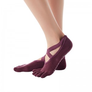Generation processing and OEM new cross-tie combed cotton ladies yoga socks five-finger socks fitness floor socks