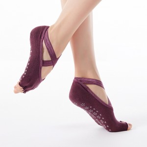 Generation processing OEM cotton yoga socks female silicone breathable cross belt open toe backless practice socks