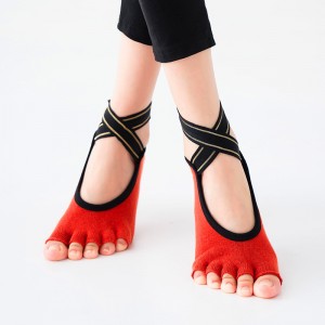 Generation processing OEM new five-finger yoga socks cross straps combed cotton split toe dance socks sports half toe floor socks