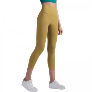 2021 New European And American High-Waist Skin-Friendly Nude Yoga Pants Pocket-Style Slim Peach Hips Fitness Cropped Pants