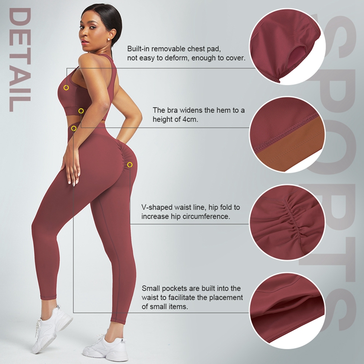 Chest hollowed out V-shaped sportswear, high waist leggings, fitness yoga two-piece set customized processing Featured Image