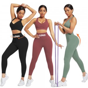 Chest hollowed out V-shaped sportswear, high waist leggings, fitness yoga two-piece set customized processing