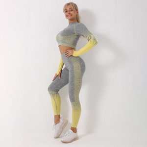 Processing OEM European and American seamless yoga clothing suits spring and autumn new style striped knitted hip-lifting elastic fitness sports yoga clothing