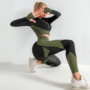 Personlized Products Mens Casual Light Green Sports Suit - Processing OEM European and American hot style zipper sports tights Seamless long-sleeved quick-drying training, running yoga, navel expo...
