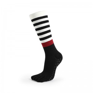 OEM new men’s mid-tube long-tube striped full-toe yoga socks, wide striped five-finger socks