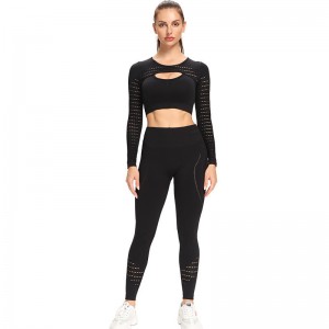 Processed OEM European And American Peach Buttocks Yoga Wear Digging Mesh Suit Women’s Long-Sleeved Seamless High-Waist Tight-Fitting Breathable Sportswear