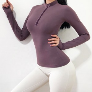 Processing Customized OEM High Quality Thin Breathable Half Zipper Yoga Suit Women’S Long Sleeve Nylon T-Shirt