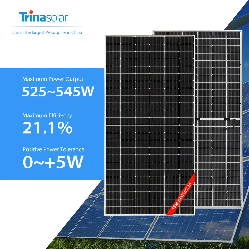 Trina Solar قوش يۈزلۈك قۇياش ئېنېرگىيەلىك باتارېيە قوش ئەينەك رامكىسىز 535W 540W 545W 550W 555W قۇياش ئېنېرگىيىسى باتارېيەسى