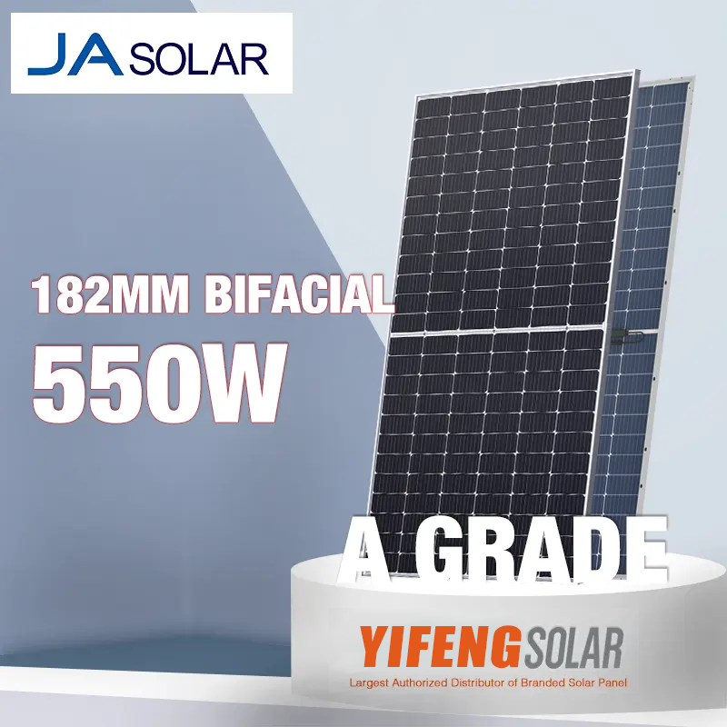 JA saules mono puselementu bifaciāls saules panelis 530W 535W 540W 545W 550W dubultstikla pv modulis Piedāvātais attēls