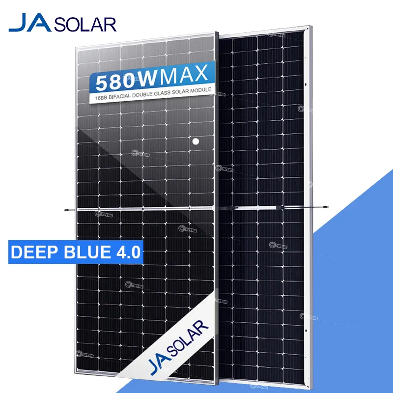 JA solar bifacial mono saules paneļa dubultā stikla 555W-580W saules paneļi