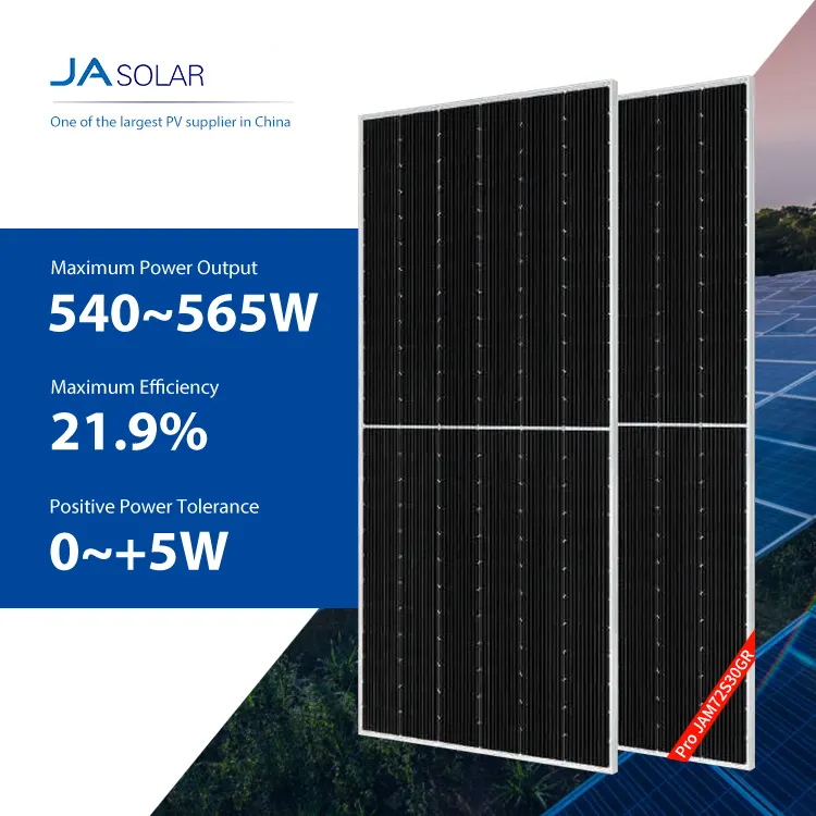 JA Mono Solar Panels Pro JAM72S30GR 540W 545W 550W 555W 560W 565W 144 Cell Hágæða hálffrumu sólarplötur Valin mynd