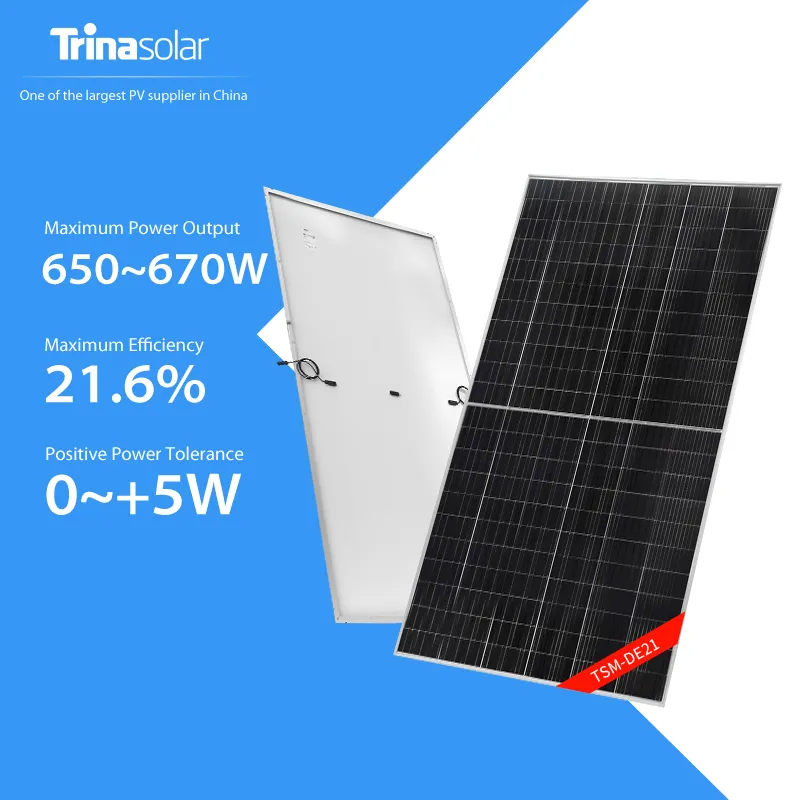 Lielas jaudas trina saules paneļu cenas trina vertex 650W 660W 665W 670W TSM-DE21 saules panelis Piedāvātais attēls