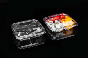 GLD-E03（transparent）400g square 3-compartment fruit cut salad Platter