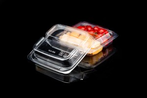 GLD-E02（transparent）400g transparent square 2-compartment fruit cut salad Platter