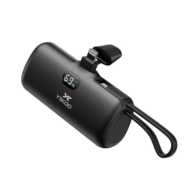 Portable Mini Capsule Charger 5000mAh Power Bank ak kab entegre pou Iphone